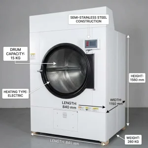 15kg Industrial Tumble Dryer Stainless Steel Drum Commercial Laundry Clothes Drying Machine Electric Gas