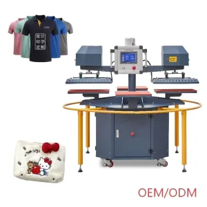 16X24 Pneumatic Automatic Rotary 2-Head 4-Pallet Heat Press Machine DTF Printer for Cotton Polyester Polo T-Shirt Sportswear Sleeve