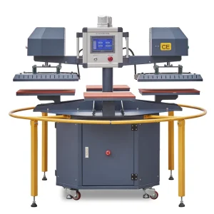 16X24 Rotary 2-Head 6-Station Automatic Heat Press Machine with Laser Alignment for DTF Printing on Cotton Polyester T-Shirts and Sportswear