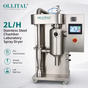 2 L/h Stainless Steel Chamber Laboratory Spray Dryer with PLC Control and SS316L Spray Gun for Lab R&D