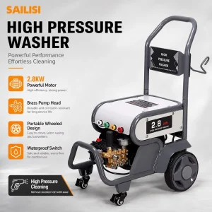 2.8KW Electric High Pressure Washer Portable Industrial Power Washer Cleaning Machine with Wheels for Car Patio and Floor