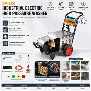 280 Bar 7.5 kW Industrial Electric High Pressure Washer with Stainless Steel Pump for Car Equipment Washing