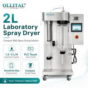 2L Laboratory Spray Dryer Glass Chamber with PLC Control for Research Powder Development