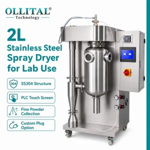 2L Stainless Steel Spray Dryer for Lab Use with PLC Control and Fine Powder Collection System
