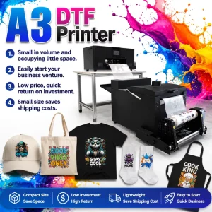 301 A3 DTF Printer with White Ink Circulation and Powder Shaker for T-Shirt Heat Transfer Printing