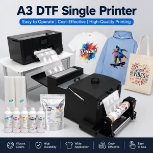 301 A3 DTF Transfer Printer with Automatic Powder Shaker and PET Film Printing for T-Shirt, Cap, and Tote Bag Printing