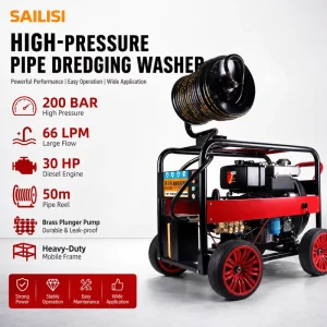 30hp Diesel Pump High-Pressure 200bar 50m Water Jet Cleaner for Sewer Drain and Dredging