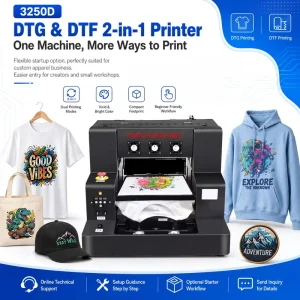 3250D A3 DTF DTG Printer 2-in-1 XP600 320x500mm T-Shirt Printing Machine for Cotton and Polyester Custom Apparel