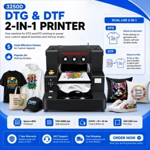 3250D A3 DTF DTG Printer 32x50cm XP600 L805 White Ink T-Shirt Printing Machine for Custom Apparel