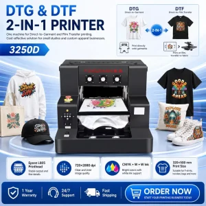 3250D Pro A3 DTF DTG Printer XP600 32x50cm Direct-to-Garment T-Shirt Printing Machine Vacuum Platform White Ink