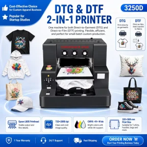 3250D Pro A3 DTF DTG Printer XP600 32x50cm Direct-to-Garment T-Shirt Printing Machine for Cotton and PET Film