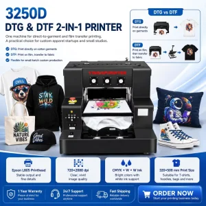 32x50cm A3 DTG DTF Dual-Purpose Textile Printer XP600 with White Ink for T-Shirt Printing