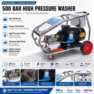 500 Bar 22 kW Industrial Electric High Pressure Washer with Pump for Water Jet Cleaning