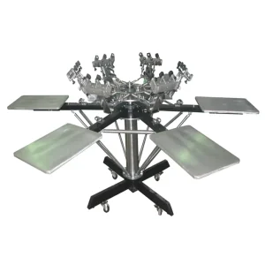 6-Station Automatic Manual Carousel Screen Printing Machine, Multicolor Printer for Cards, Silk, Garments, T-Shirts, and Labels