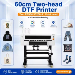 60cm DTF Printer with Dual I3200 A1 or I1600 A1 Printheads, 24-Inch PET Film Transfer Printer for Clothes