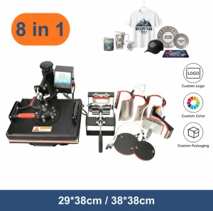 8-in-1 Manual Heat Press Machine, 29×38 cm, 38×38 cm, or 15×15 in Combo T-Shirt, Mug, and Cap Printing Machine for Factory