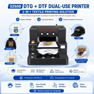A3 DTF DTG Printer 3250D 32x50cm White Ink Vacuum Platform Garment Printing Machine for Custom Apparel