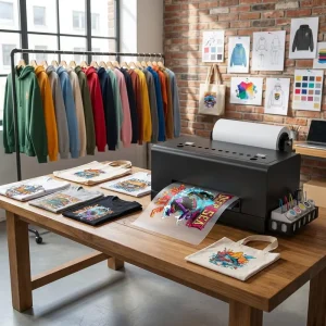 A3+ Desktop XP600 DTF Printer with Roll PET Film, White Ink Circulation for Cotton and Denim