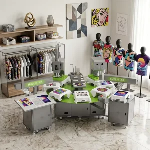 Automatic 6-Station Carousel Heat Press Machine for DTF Film, Logos, Banners, Pillows and Clothing