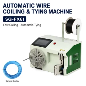 Automatic Cable Coiling and Tying Machine, 40-80 mm Diameter, 0.6 s Cycle, Adjustable Winding for Power Cord Cable Bundling
