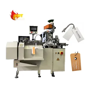 Automatic Hang Tag Eyelet Punching and Threading Machine, Clothes Cord Stringing and Tying Machine