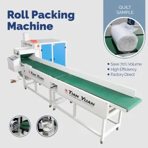 Automatic Quilt Rolling Machine with Conveyor Belt and Auto Feeding for Pillow Comforter and Mattress Packing