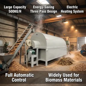 Automatic Three-Pass Rotary Drum Dryer, Electric Heating, 500 kg/h, Biomass