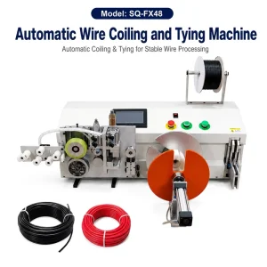 Automatic Wire Winding and Tying Machine, 50-200 mm Inner Diameter, 0.6 s Tying, 1-8 Turns/s, for Power Cord Cable Bundling