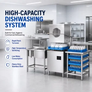 CE-Certified Automatic Hood-Type Commercial Dishwasher for Industrial and Commercial Kitchens