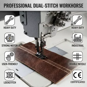 CE Certified Powerful Motor Large Hook Double-Needle Flatbed Industrial Heavy-Duty Sewing Machine for Leather