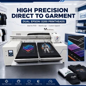 Commercial Dual Station DTG Printer with Two I3200 Printheads Digital T-Shirt Printing Machine for Cotton Garments and Hoodies