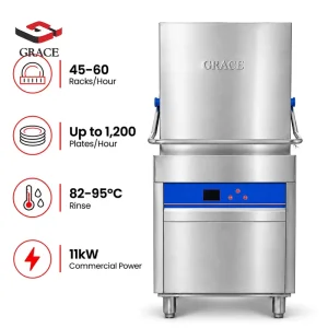 Commercial Hood-Type Pass-Through Dishwasher for Restaurant Hotel Kitchen