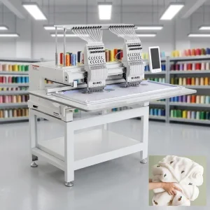 Computerized 2-Head 1000 RPM Embroidery Machine for Hats Caps Towels Clothing and Flat Embroidery