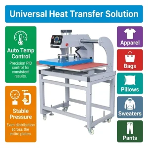 Double Station Pneumatic Heat Press Machine for Jersey Printing, DTF, and Sublimation, Small Business
