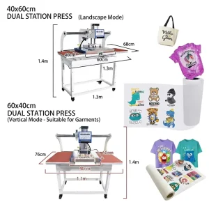 Double Station Up-Sliding Heat Press Machine for DTF Transfer, DTG Ink Curing, Sublimation, T-Shirt and Clothing Heat Transfer