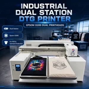 Dual-Platen DTG Printer with Dual XP600 Printheads CMYK White Ink Garment Printing Machine for T-Shirts Hoodies and Cotton Fabric