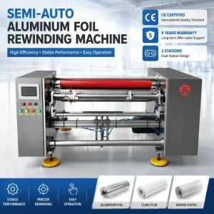 Dual Shaft Aluminum Foil Roll Rewinder for 500m Large Roll Production