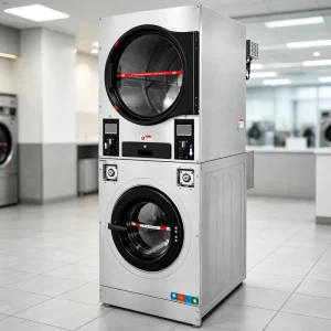 Electric 220V Coin-Operated Stacked Washer Dryer Machine with Multi-Drying Programs for Commercial Laundry