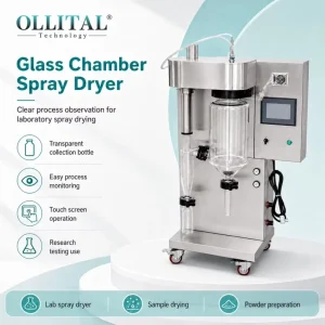 Glass Chamber Spray Dryer with Two-Fluid Atomization and Cyclone Collection for Laboratory Research