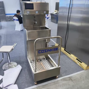 HACCP Compliant Integrated Hygiene Station with Automatic Hand Wash, Dryer, and Boot Sole Soaking