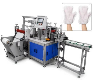 High Speed 50 to 70 Pcs/Min Fully Automatic Servo Non Woven Bath Scrubber Glove Making Machine PLC Touch Screen