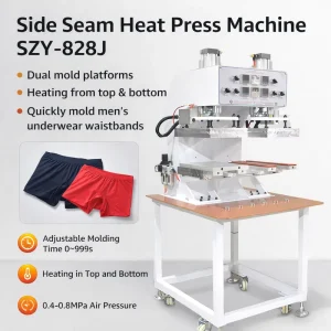 Industrial Side Seam Heat Press Machine for Underwear Waistband Heat Sealing, Dual Station
