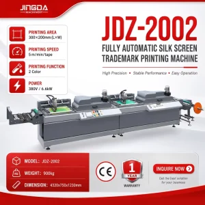 JDZ Automatic 2 Color Roll Trademark Silk Screen Printing Equipment Fabric Label Screen Printing Machine