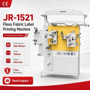 JR-1521 3-Color 60 M/min Flexographic Fabric Label Printing Machine, Nylon Taffeta Label Printer