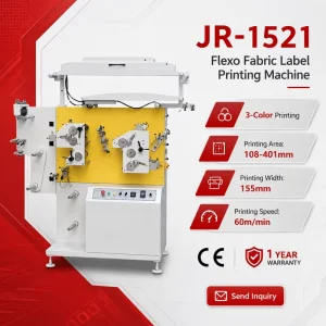 JR-1521 3-Color Flexographic Fabric Label Printing Machine, Roll-to-Roll Ribbon Care Label Printer for Garment Tags