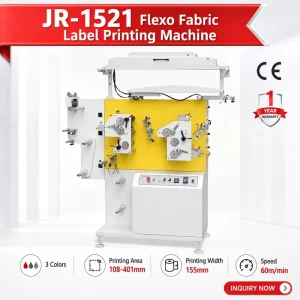 JR-1521 3-Color Flexographic Printer, Automatic, 60 M/min, Satin Ribbon Nylon Taffeta Fabric Label Printer