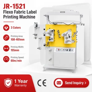JR-1521 Automatic 3-Color Fabric Care Label Flexographic Printing Machine, Roll Ribbon Label Printer