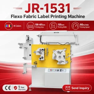 JR-1531 Textile Label Flexographic Printing Machine, Roll Ribbon Nylon Fabric Care Label Printer