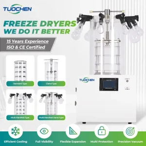 Laboratory Vacuum Freeze Dryer Lyophilizer with Automatic PLC Control and Pump for Food and Biological Samples