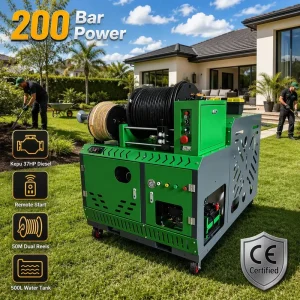 Large Heavy Duty Drain Cleaning Machine 200m Sewer Jetter Water Jet Pipe Cleaner Industrial Commercial Supply